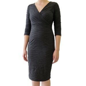 Adrianna Papell NWT‎ V-Neck Lined Dress Knee Length Textured Dark Gray Size 14